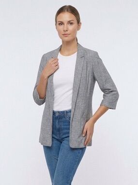 052 VERO MODA Women's Just 3/4 Boyfriend Linen Blazer, Grey - Sz 4 US/ 35 EU